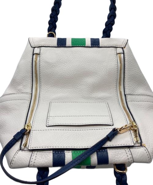 TORY BURCH（トリーバーチ）TORY BURCH (トリーバーチ) ハーフムーンストライプサッチェル ホワイトの古着・服飾アイテム