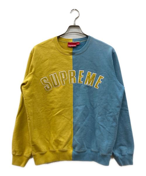 SUPREME（シュプリーム）Supreme (シュプリーム) Split Crewneck Sweatshirt Mustard イエロー×ブルー サイズ:Ｌの古着・服飾アイテム