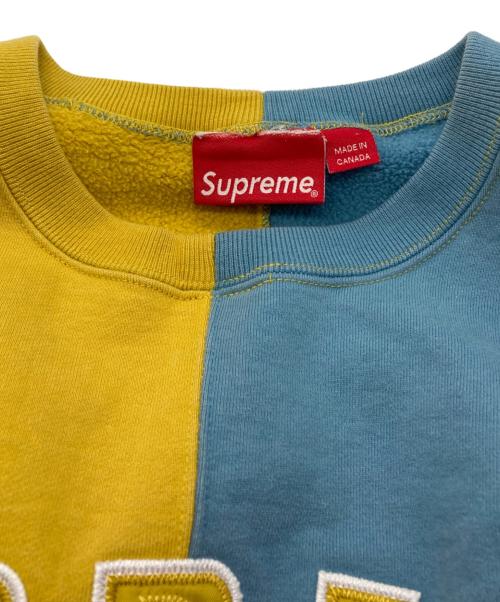 SUPREME（シュプリーム）Supreme (シュプリーム) Split Crewneck Sweatshirt Mustard イエロー×ブルー サイズ:Ｌの古着・服飾アイテム