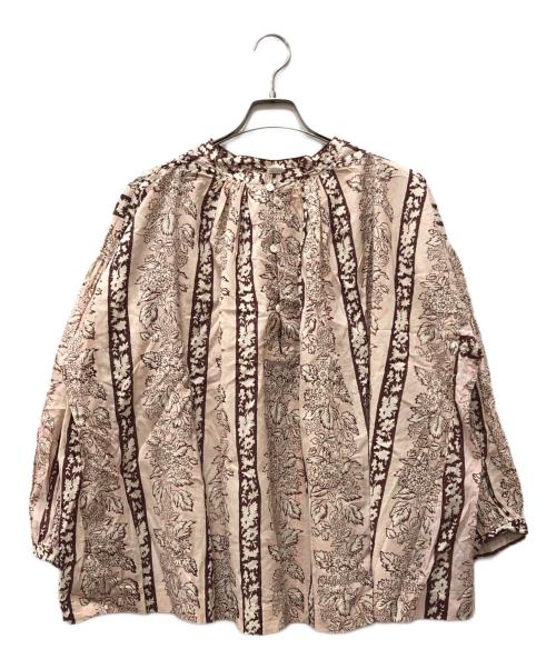 45R（フォーティファイブ・アール）45R (フォーティファイブ・アール) インドストライプフラワーブロックプリントのスモックブラウス ブラウン サイズ:00の古着・服飾アイテム