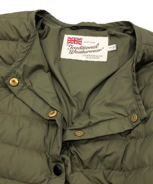 Traditional Weatherwear（トラディショナルウェザーウェア）Traditional Weatherwear (トラディショナルウェザーウェア) ショートアークリーダウンジャケット カーキ サイズ:34の古着・服飾アイテム