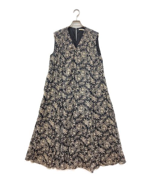 ne quittez pas（ヌキテパ）ne quittez pas (ヌキテパ) エスニックプリントパネルスリーブドレス ネイビー サイズ:Sの古着・服飾アイテム