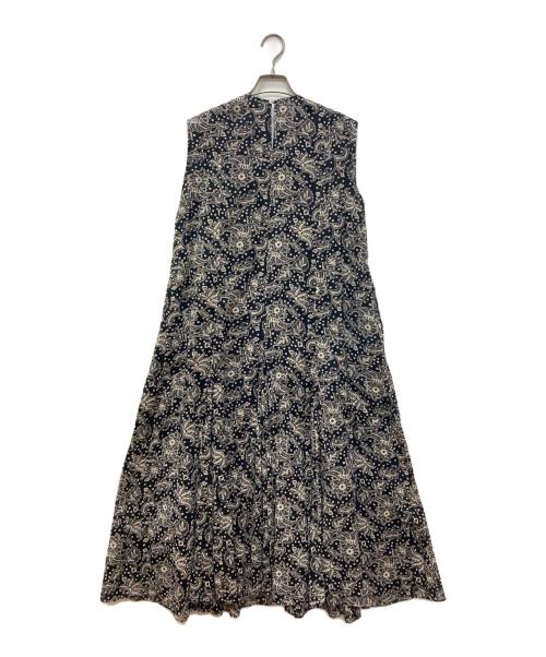 ne quittez pas（ヌキテパ）ne quittez pas (ヌキテパ) エスニックプリントパネルスリーブドレス ネイビー サイズ:Sの古着・服飾アイテム