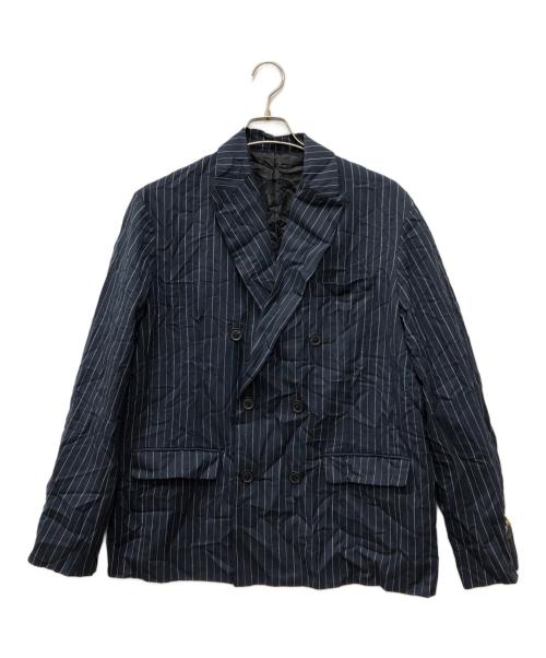 stussy（ステューシー）stussy (ステューシー) Wrinkled Stripe Double-Breasted Blazer ネイビー サイズ:Sの古着・服飾アイテム
