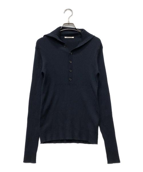 AURALEE（オーラリー）AURALEE (オーラリー) WOOL POLYESTER WIDE RIB KNIT L/S POLO ネイビー サイズ:1の古着・服飾アイテム