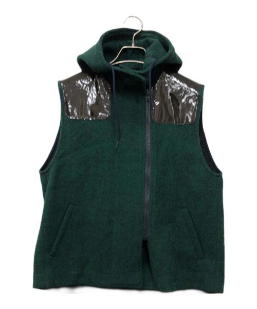 MIU MIU（ミュウミュウ）MIU MIU (ミュウミュウ) ウールエナメル切替ベスト グリーン サイズ:38の古着・服飾アイテム
