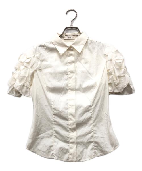 PRADA（プラダ）PRADA (プラダ) S/Sフリルスリーブストレッチシャツ ホワイト サイズ:38の古着・服飾アイテム