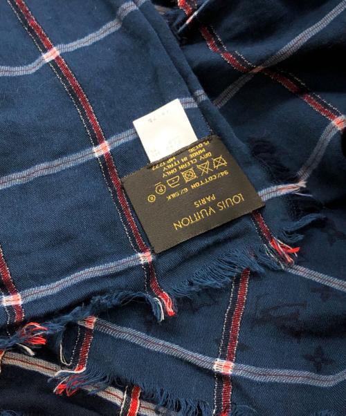 LOUIS VUITTON（ルイ ヴィトン）LOUIS VUITTON (ルイ ヴィトン) ロゴコットンシルクチェックストール ブルー サイズ:下記参照の古着・服飾アイテム