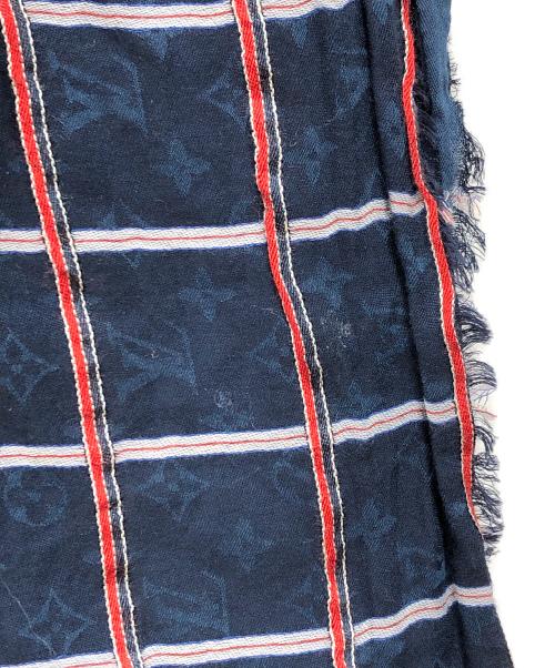 LOUIS VUITTON（ルイ ヴィトン）LOUIS VUITTON (ルイ ヴィトン) ロゴコットンシルクチェックストール ブルー サイズ:下記参照の古着・服飾アイテム