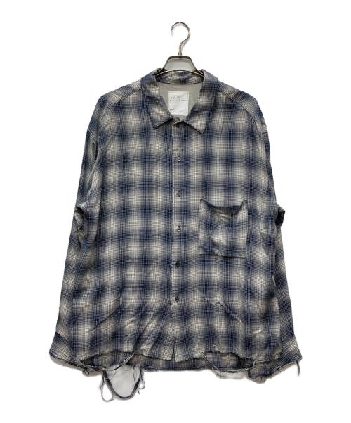 ANCELLM（アンセルム）ANCELLM (アンセルム) RAYON CHECK SHIRTダメージ加工チェックシャツ ネイビー サイズ:Mの古着・服飾アイテム