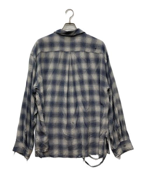 ANCELLM（アンセルム）ANCELLM (アンセルム) RAYON CHECK SHIRTダメージ加工チェックシャツ ネイビー サイズ:Mの古着・服飾アイテム