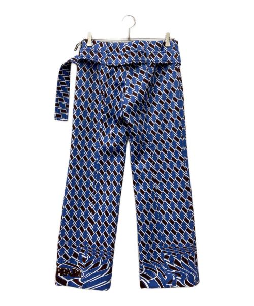 PRADA（プラダ）PRADA (プラダ) 総柄スラックス ブルー サイズ:Lの古着・服飾アイテム