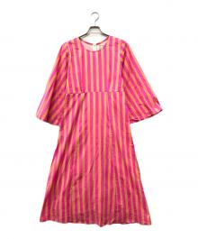 blockprints（ブロックプリント）の古着「スティーブ シックストライプ フレアスリーブドレス」｜ピンク