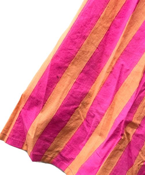 blockprints（ブロックプリント）BLOCKPRINTS (ブロックプリント) スティーブ シックストライプ フレアスリーブドレス ピンク サイズ:Mの古着・服飾アイテム