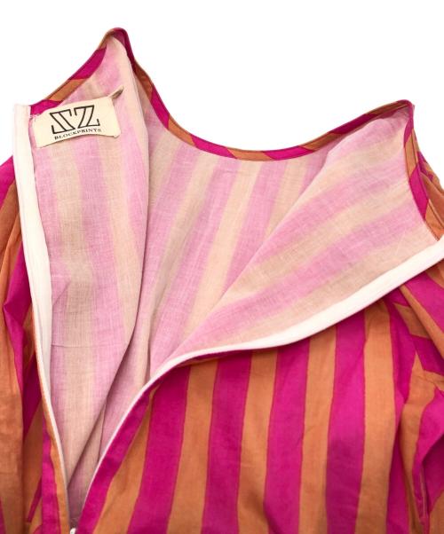 blockprints（ブロックプリント）BLOCKPRINTS (ブロックプリント) スティーブ シックストライプ フレアスリーブドレス ピンク サイズ:Mの古着・服飾アイテム