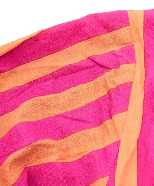 blockprints（ブロックプリント）BLOCKPRINTS (ブロックプリント) スティーブ シックストライプ フレアスリーブドレス ピンク サイズ:Mの古着・服飾アイテム