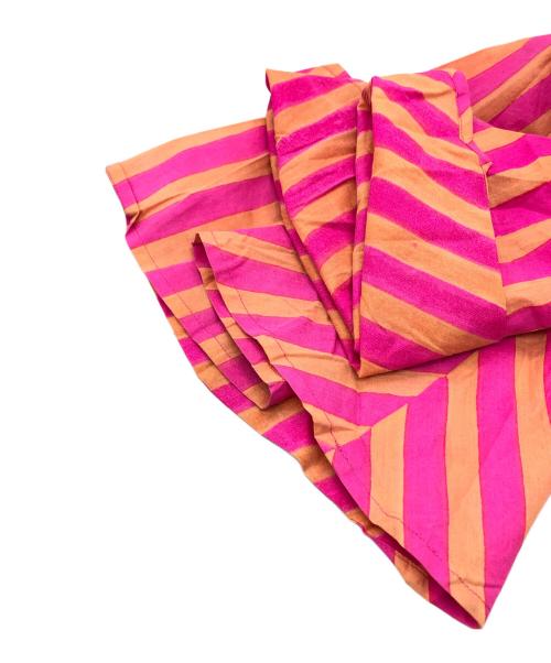 blockprints（ブロックプリント）BLOCKPRINTS (ブロックプリント) スティーブ シックストライプ フレアスリーブドレス ピンク サイズ:Mの古着・服飾アイテム