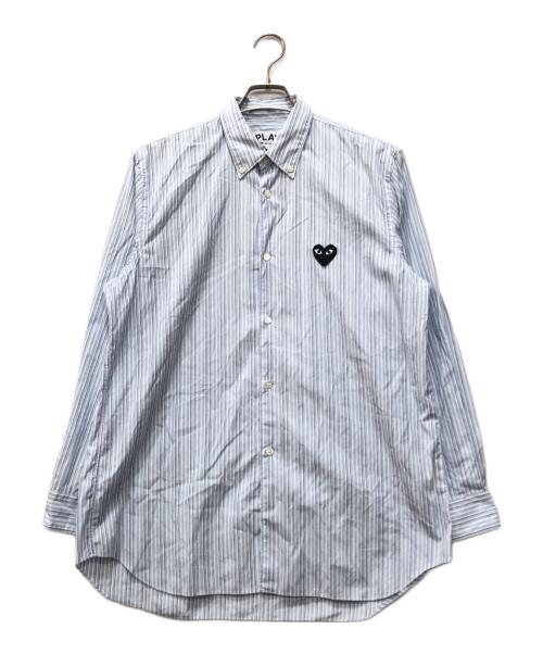 PLAY COMME des GARCONS（プレイコムデギャルソン）PLAY COMME des GARCONS (プレイコムデギャルソン) ハートロゴストライプシャツ スカイブルー サイズ:Lの古着・服飾アイテム