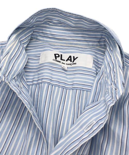 PLAY COMME des GARCONS（プレイコムデギャルソン）PLAY COMME des GARCONS (プレイコムデギャルソン) ハートロゴストライプシャツ スカイブルー サイズ:Lの古着・服飾アイテム