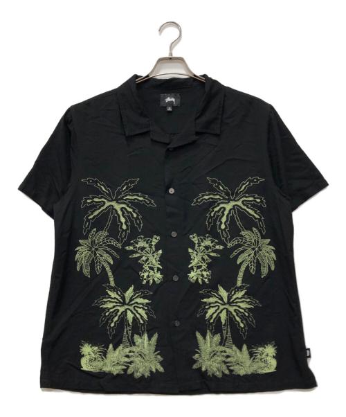 stussy（ステューシー）stussy (ステューシー) Palm Tree S/S SHIRT ブラック×グリーン サイズ:XLの古着・服飾アイテム