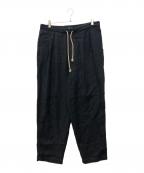 FRANK LEDERフランクリーダー）の古着「FABRIC WASHED LINEN DRAWSTRING 2TUCK TROUSERS」｜ブラック