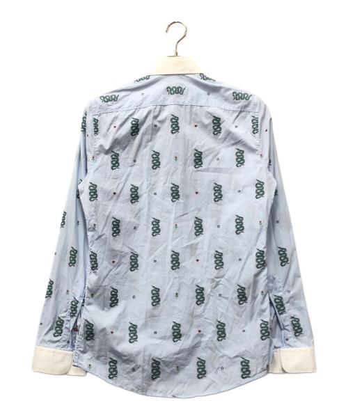 GUCCI（グッチ）GUCCI (グッチ) スネーク刺繍マイクロチェック長袖ボタンシャツ ブルー サイズ:15/38の古着・服飾アイテム