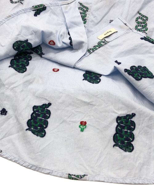 GUCCI（グッチ）GUCCI (グッチ) スネーク刺繍マイクロチェック長袖ボタンシャツ ブルー サイズ:15/38の古着・服飾アイテム