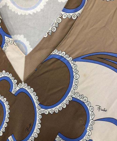 Emilio Pucci（エミリオ プッチ）Emilio Pucci (エミリオ プッチ) 総柄レーヨンワンピース ベージュ サイズ:Mの古着・服飾アイテム