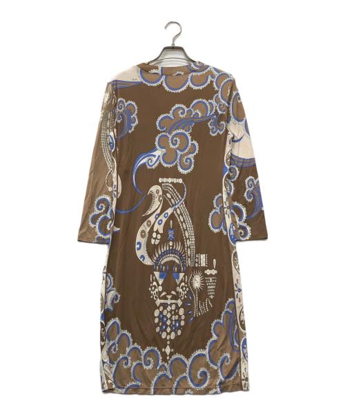 Emilio Pucci（エミリオ プッチ）Emilio Pucci (エミリオ プッチ) 総柄レーヨンワンピース ベージュ サイズ:Mの古着・服飾アイテム