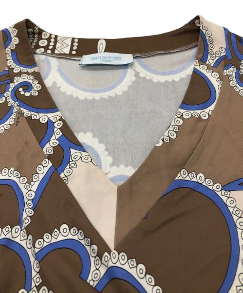 Emilio Pucci（エミリオ プッチ）Emilio Pucci (エミリオ プッチ) 総柄レーヨンワンピース ベージュ サイズ:Mの古着・服飾アイテム