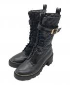 HER LIP TOハーリップトゥ）の古着「Gold Buckle Lace-Up Boots」｜ブラック