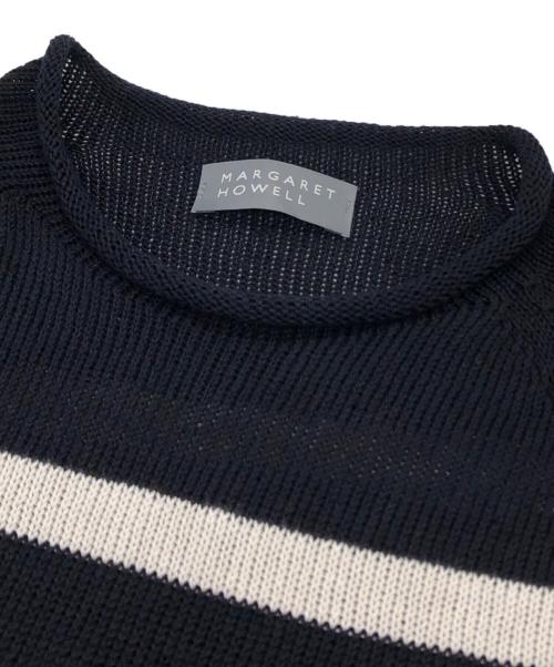 MARGARET HOWELL（マーガレットハウエル）MARGARET HOWELL (マーガレットハウエル) リネンコットン ボーダー ニット ネイビー サイズ:2の古着・服飾アイテム