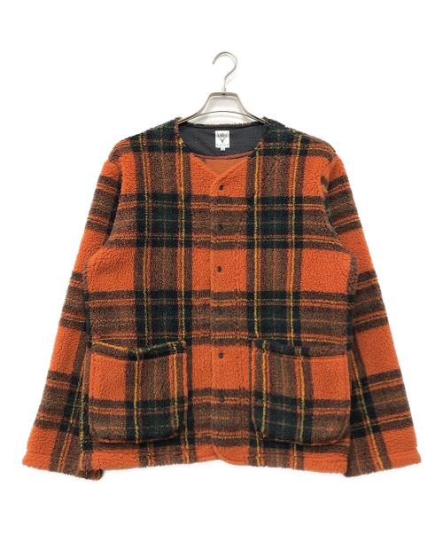 South2 West8（サウスツー ウエストエイト）south2 west8 (サウスツー ウエストエイト) チェック柄フリースジャケット オレンジ サイズ:Mの古着・服飾アイテム