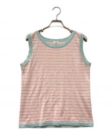 CHANEL（シャネル）の古着「ボーダーノースリーブシルクニット」｜ピンク