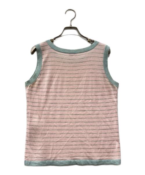 CHANEL（シャネル）CHANEL (シャネル) ボーダーノースリーブシルクニット ピンク サイズ:11Aの古着・服飾アイテム