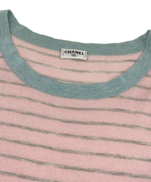 CHANEL（シャネル）CHANEL (シャネル) ボーダーノースリーブシルクニット ピンク サイズ:11Aの古着・服飾アイテム