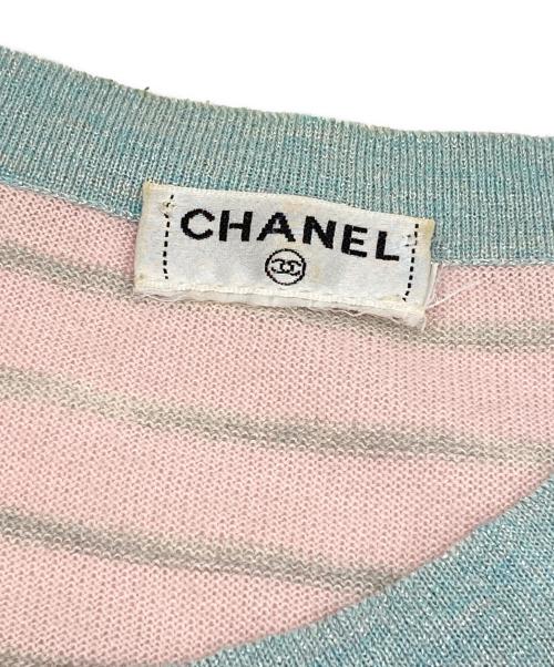 CHANEL（シャネル）CHANEL (シャネル) ボーダーノースリーブシルクニット ピンク サイズ:11Aの古着・服飾アイテム