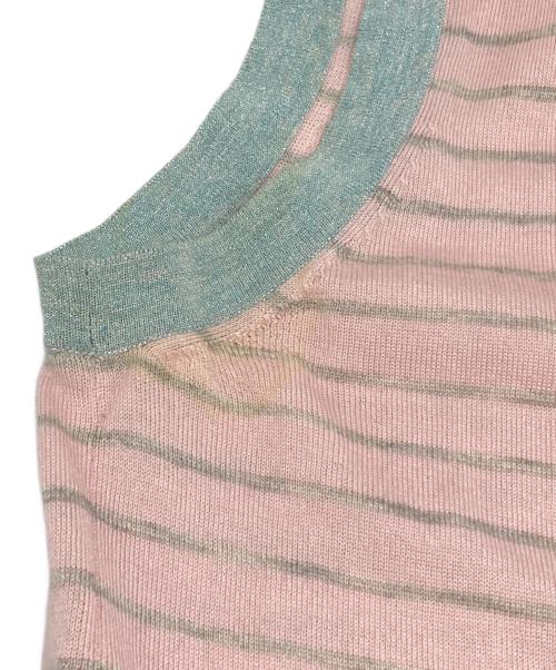 CHANEL（シャネル）CHANEL (シャネル) ボーダーノースリーブシルクニット ピンク サイズ:11Aの古着・服飾アイテム