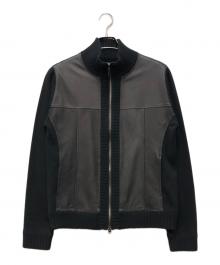 JOSEPH HOMME（ジョゼフ オム）の古着「レザー切替ドライバーズニット」｜ブラック