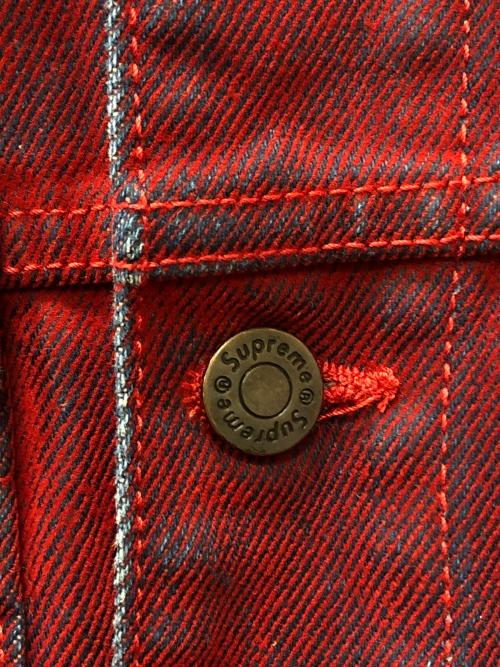 SUPREME（シュプリーム）Supreme (シュプリーム) Flocked Denim Trucker Jacket レッド サイズ:Lの古着・服飾アイテム