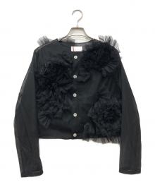 VIVIANO（ヴィヴィアーノ）の古着「Flower Tulle Cardigan」｜ブラック