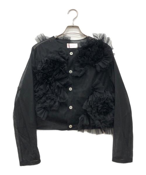 VIVIANO（ヴィヴィアーノ）VIVIANO (ヴィヴィアーノ) Flower Tulle Cardigan ブラック サイズ:Sの古着・服飾アイテム