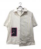 LANVIN PARISランバン パリ）の古着「アシンメトリーパッチワーク ショートスリーブシャツ」｜ベージュ