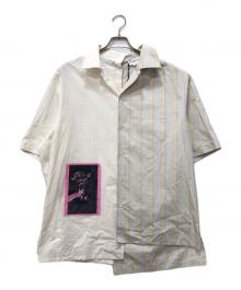 LANVIN PARIS（ランバン パリ）の古着「アシンメトリーパッチワーク ショートスリーブシャツ」｜ベージュ