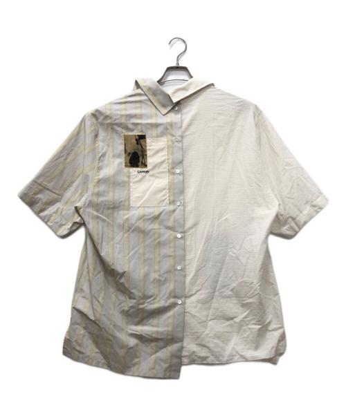 LANVIN PARIS（ランバン パリ）LANVIN PARIS (ランバン パリ) アシンメトリーパッチワーク ショートスリーブシャツ ベージュ サイズ:41の古着・服飾アイテム
