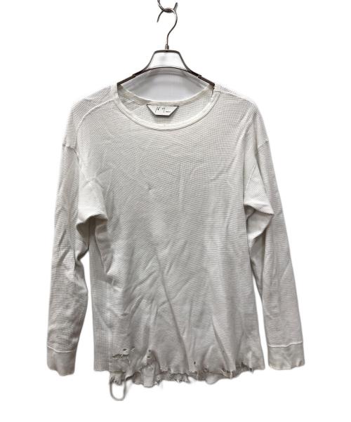 ANCELLM（アンセルム）ANCELLM (アンセルム) DAMAGE WAFFLE CREW LS T-SHIRT（ダメージワッフルクルーLS Tシャツ） ホワイト サイズ:Mの古着・服飾アイテム