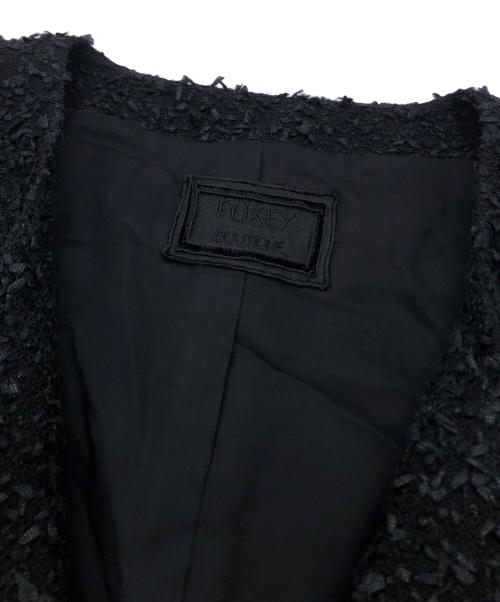 FOXEY（フォクシー）FOXEY (フォクシー) ノーカラーツイードジャケット ブラック サイズ:40の古着・服飾アイテム