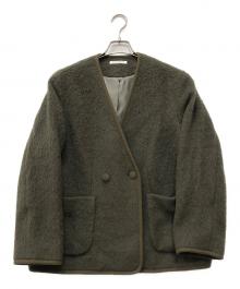 BEAUTY&YOUTH（ビューティーアンドユース）の古着「シャギー ノーカラージャケットコート」｜オリーブ