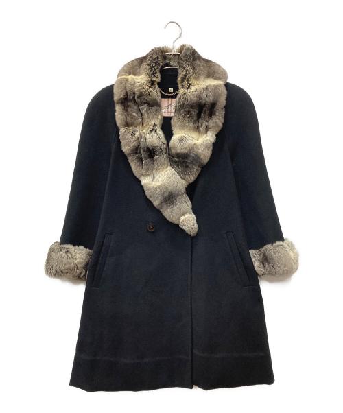 LUXORIAMODA（ルクスリアモダ）LUXORIAMODA (ルクスリアモダ) ファー切替カシミヤコート ブラック サイズ:42の古着・服飾アイテム