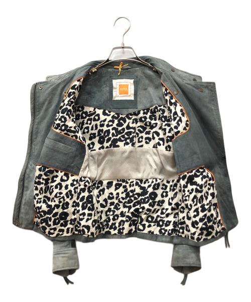 BOSS HUGO BOSS（ボス ヒューゴボス）BOSS HUGO BOSS (ボス ヒューゴボス) ラムレザーバイカージャケット ブルー サイズ:4の古着・服飾アイテム